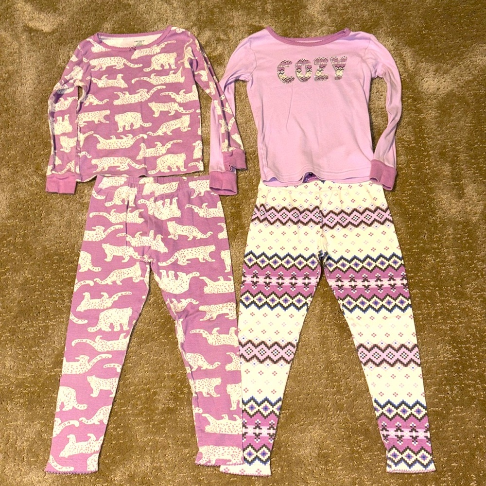 Carter’s (Size 6) Girls Purple Cheetah & Geo PrintPajama Sets (2 Pairs)